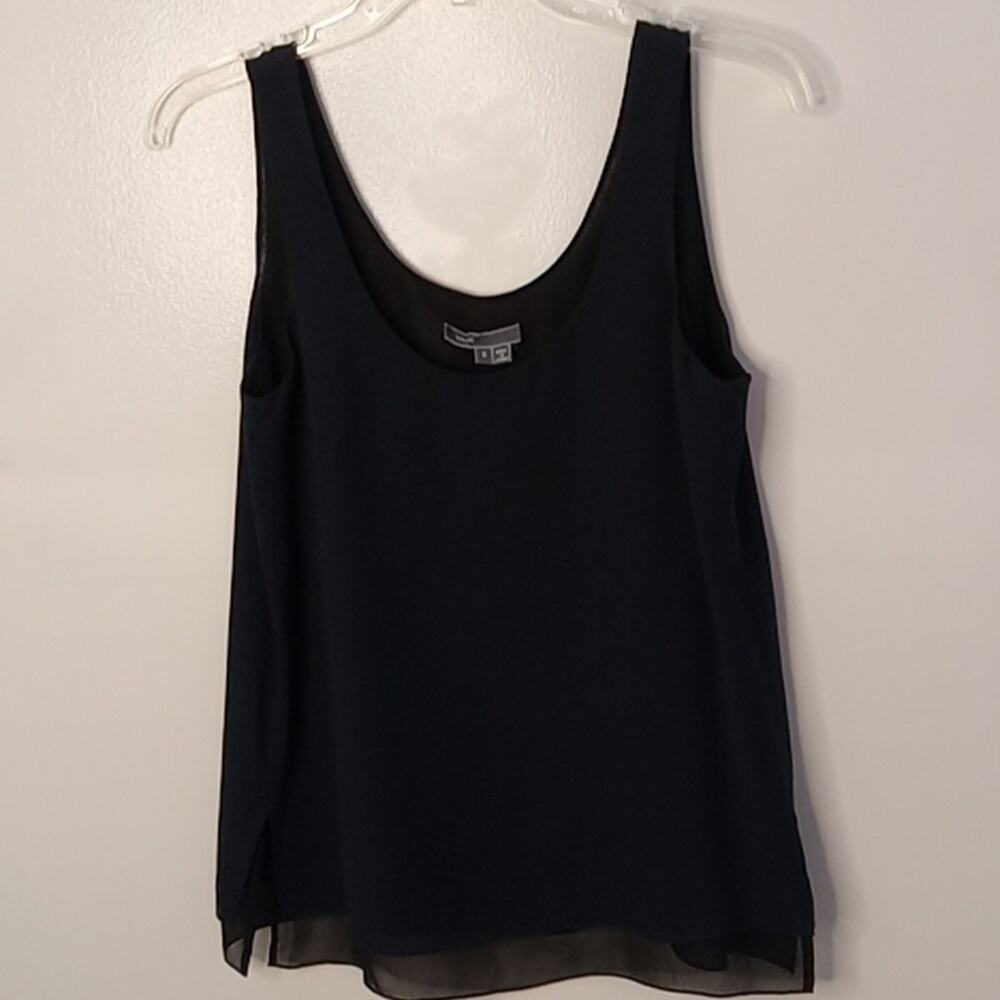 Vince Women's Size Small 100% silk layered navy and black tank top, Athleisure,